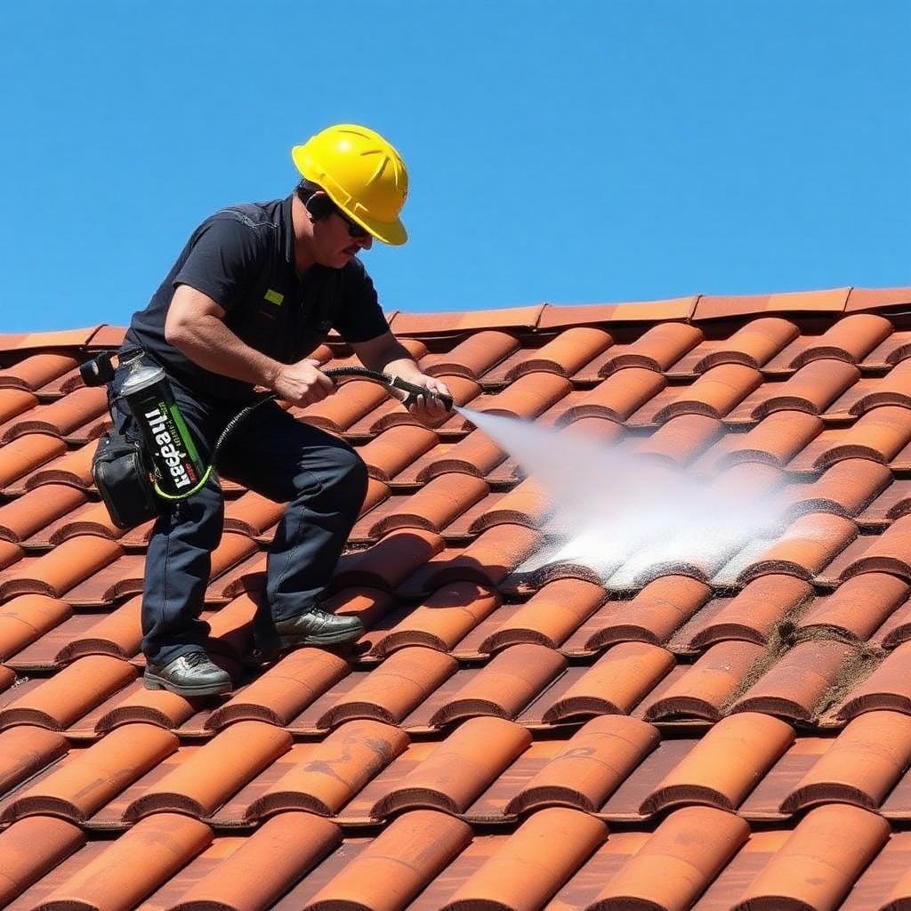 Application d'hydrofuge et traitement anti-mousse sur toiture